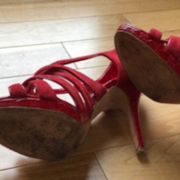 Red Suede Strappy Heel by WHBM - Picture 6 of 7